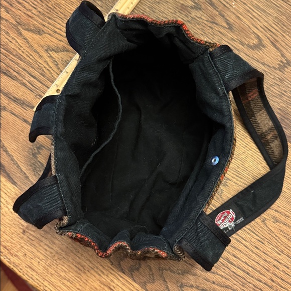 Johnson woolen mills purse made in Vermont brown orange wool plaid medium NEW - Picture 10 of 16